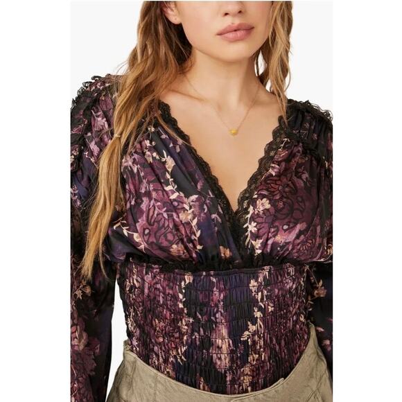 FREE PEOPLE WORTH THE WAIT FLORAL LONG SLEVEE BODYSUIT WO'S SIZE SMALL - Picture 4 of 5